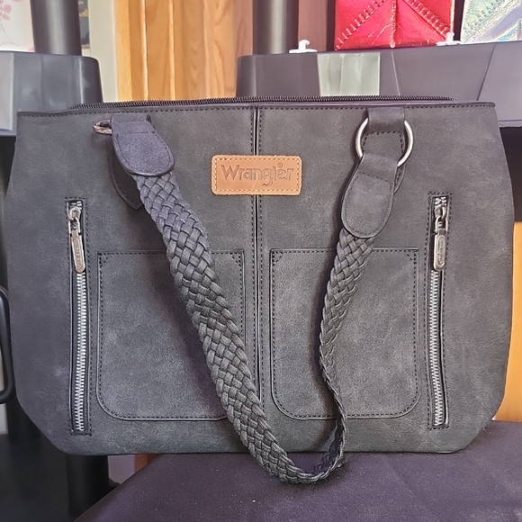 Wrangler Handbags - Wrangler Charcoal Gray Tote with Braided Strap